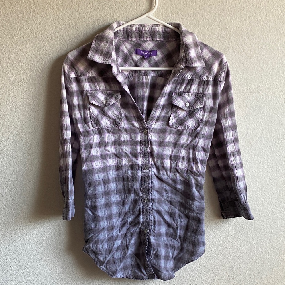 Vigoss Lavender and Gray Plaid Shirt